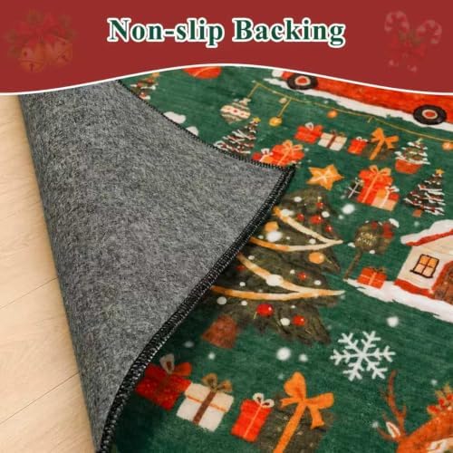 Christmas 2x3 Entryway Area Rug - Non Slip Washable Winter Green Doormat Indoor Soft Low Pile Decorative Floor Mat for Kitchen Bathroom Living Room Bedroom Holiday Home Decor Gift（2x3，Green ） - Image 4