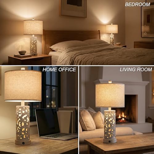 OYEARS Bedside Table Lamps Set of 2 with Night Light, 22'' Distressed Grey - Image 6