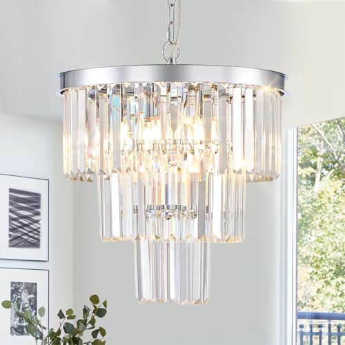 CATINER 16" Modern Crystal Chandeliers,6 Lights Chrome Round Light Fixture by CATINER