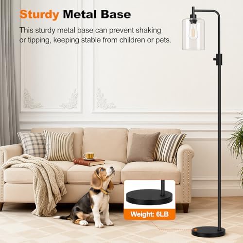 【Upgraded】 Dimmable Floor Lamp for Living Room with Clear Glass Lampshade, Black Modern Glass Floor Lamp with 900LM LED Bulb Included, Arc Standing Tall Lamp for Bedroom, Office, Reading Room, Corner - Image 5