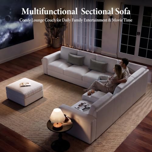 Vesgantti Modular 8-Seater Chenille L Shaped Sectional Sofa, Beige - Image 3