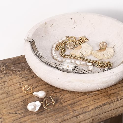 Shelf & Nook Travertine Decorative Bowls for Home Decor. Key Bowl for Entryway Table in a Choice of 5 Colors (White/Gray, Small) by ShelfNook