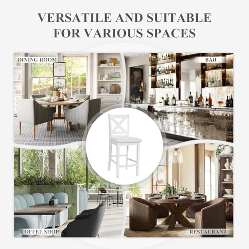 COLAMY Wooden Bar Stools Set of 6, Counter Height Bar Stools, Mid Century Modern Bar Stools with Backs, 25 Inch Upholstered Fabric Wooden Barstools for Kitchen Island Dining Room Bar, Grey White Wash - Image 6