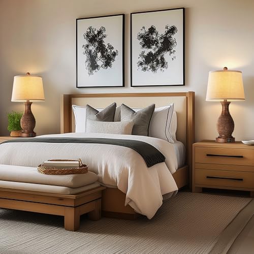PARTPHONER Table Lamps Set of 2, Bedside Touch Lamp with USB C+A Charging Ports, Side Table Lamp with Linen Fabric Shade (LED Bulbs Included), Wood - Image 6