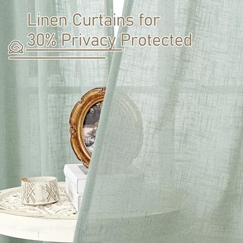 LAMIT Light Sage Linen Sheer Curtains for Bedroom 84 Inches Long, 2 Panels - Image 5