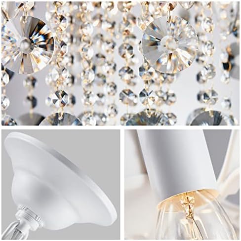 WUZUPS Crystal Chandelier 5-Light Pendant Ceiling Light Modern Lighting Fixture for Bedroom Hallway Bar Kitchen Bathroom, H 22.6'' x W 19.2'', E12 Base, White - Image 5