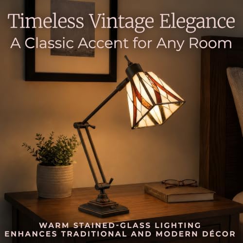 Lavish Home Tiffany Architect Desk Lamp with Stained Glass Shade, Bronze - Image 5
