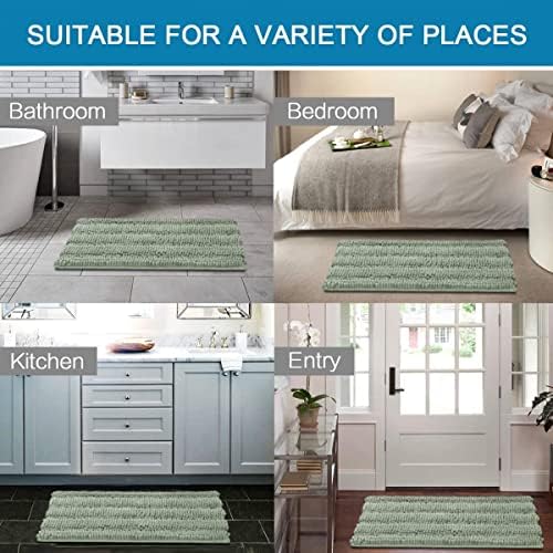 H.VERSAILTEX Bath Mats for Bathroom Non Slip Thick Chenille Striped Bath Rug Absorbent Fluffy Soft Shaggy Rugs Washable Dry Fast Plush Mats for Indoor, Bath Room, Tub - 17" x 24", Sage - Image 6