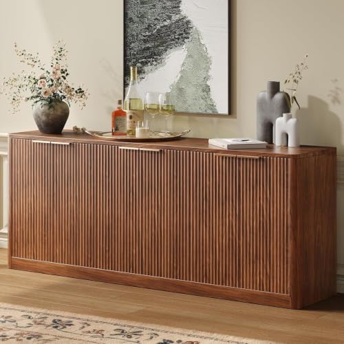 Evermagin 67" Fluted Walnut Buffet Cabinet with Storage by Evermagin