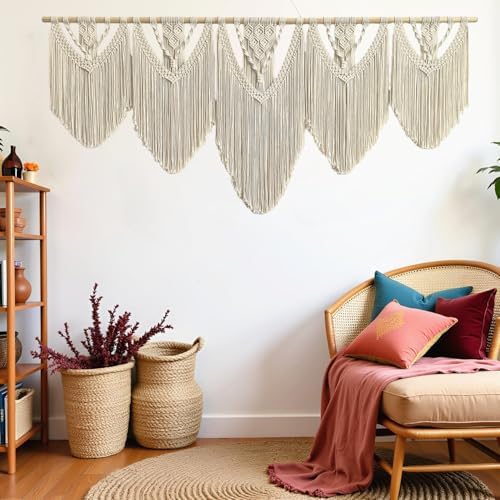 Extral Large macrame wall hanging, 71'' W x 32'' L boho wall art tapestry wall decor for urban entryway,living room,bedroom decor, headboard woven wall art, big fiber art over couch art for Yarn hallway (Beige-C) - Image 6