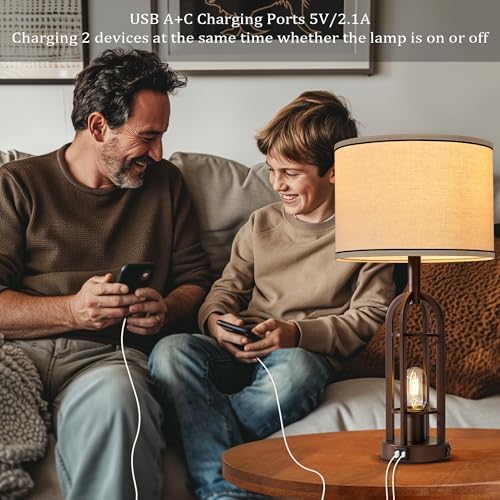 SRJJA 24" Farmhouse Table Lamps for Living Room Bedroom Set of 2, USB A+C - Image 3