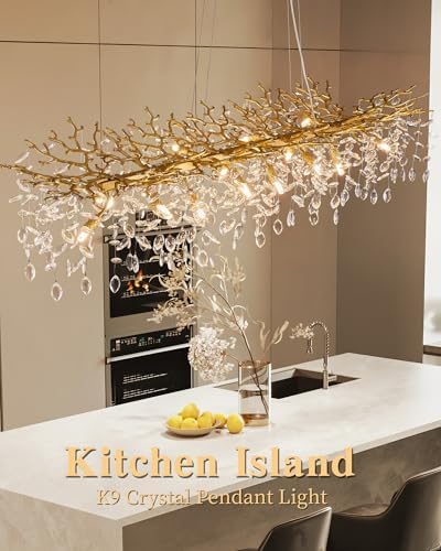 Modern Tree Branch Chandelier, 16 Lights Rectangular 59" Crystal Gold Chandeliers for Kitchen Island Dining Room Living Room - Image 6