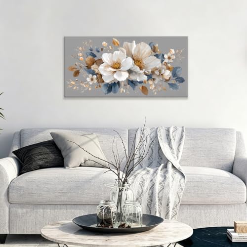 White Flower Gold Leaf Flower Canvas Wall Art Decor For Living Room 20×40 - Image 5