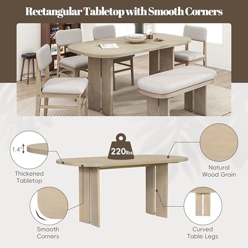 VilroCaz Farmhouse 6-Piece Dining Table Set, Wood Dining Table and 4 Upholstered Chairs& Bench with Smooth Corners, Home Kitchen Dining Room Dining Set for 6 (Natural-3.13) - Image 3