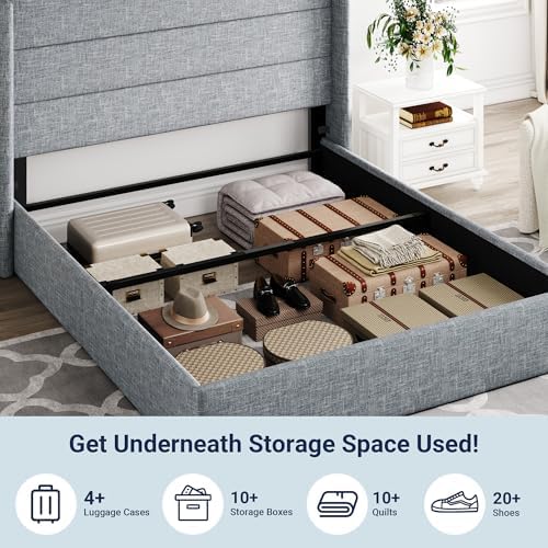 Allewie Full Size Lift Up Hydraulic Storage Bed Frame Blue Grey - Image 5