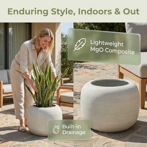 MGWILL 13 Inch Plant Pot, Elegant Planters for Indoor Plants, Flower Pots with Drainage Hole, Durable Indoor Planter for Home Decor, Fits Fiddle Leaf Fig & Monstera, Off-White - Image 4