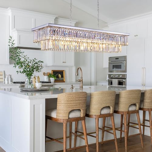Wellmet Chrome Chandelier 57 inch, 13-Light Modern Rectangular Crystal Chandelier Ceiling Hanging, Linear Chandeliers Light Fixture for Living Room, Dining Room, Bedroom, Kitchen Island - Image 2