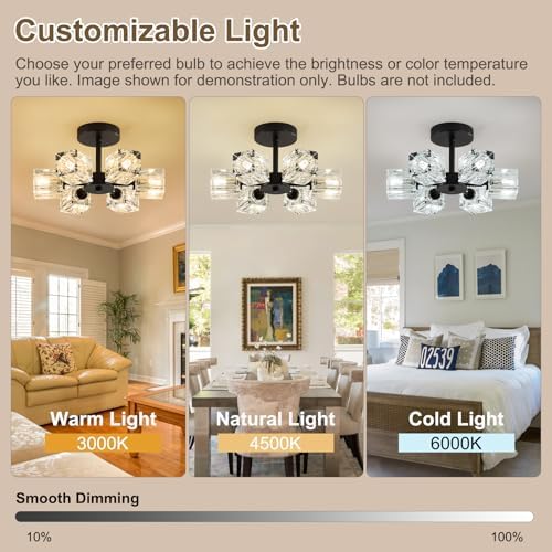 K9 Crystal Semi Flush Ceiling: Modern Black Sputnik Small Closet Chandelier - Image 6