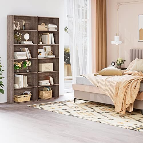 FOTOSOK 6 Tier Tall Bookshelf and Bookcase with Open Display Shelves, Oak - Image 5