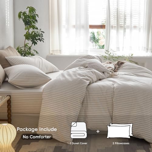 MooMee Striped Duvet Cover Set 100% Washed Cotton Linen Like Alaska King - Image 2