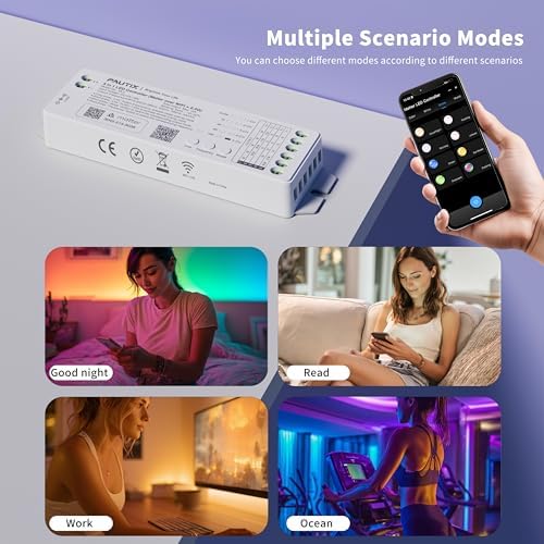 PAUTIX Matter WiFi LED Controller 5in1 ML5 Compatible with Tuya APP/Homekit/Smart Life/Alexa/Google Home/Siri, DC12-48V Dimmable Controller for Single Color/CCT/RGB/RGBW/RGBCCT LED Strip Lights - Image 5