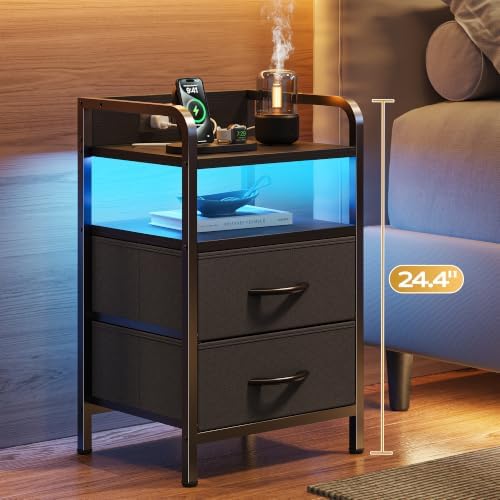 Huuger Nightstands Set of 2, Night Stand with LED Lights, Charging Station - Image 3