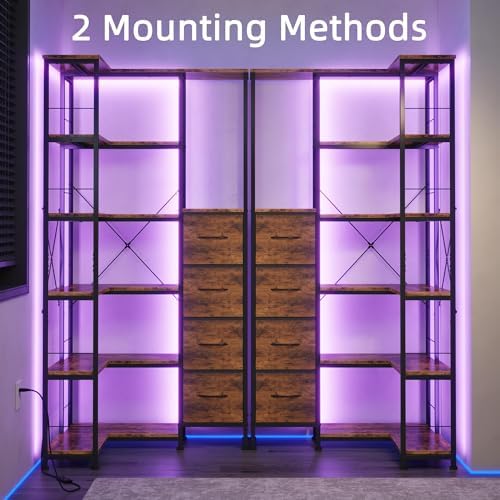 AFLUI 6-Tier Corner Bookshelf with LED and 4 Fabric Drawers - Image 5