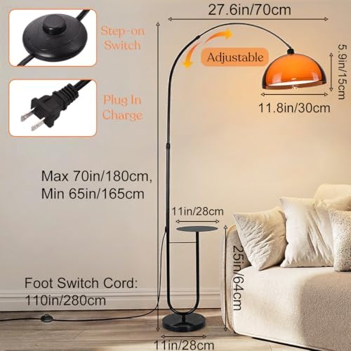 Floor Lamp with Table,Mushroom Arch Floor Lamp with Table Attached 70" Arched Floor Lamp for Living Room Modern Orange Standing Light for Living Rooms, Offices, Dining Rooms, Bedrooms - Image 2