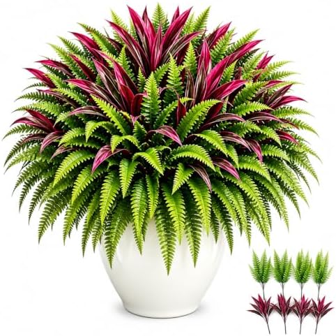 2027 New UV-Resistant Artificial Fern & Red Dracaena Decorative Plants，4set by Unknown