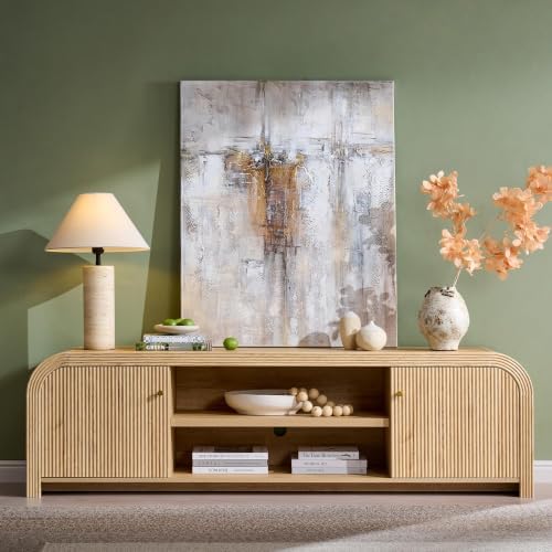 T4TREAM 70" Modern Fluted TV Stand with Storage, Natural Oak - Image 3