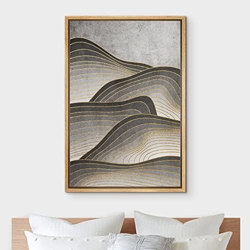 NWT Framed Canvas Print Wall Art Geometric Gold Wave Mountain Nature Wilderness Illustrations Modern Art Decorative Landscape Rustic Zen Colorful for Living Room, Bedroom, Office - 24"x36" Natural - Image 3