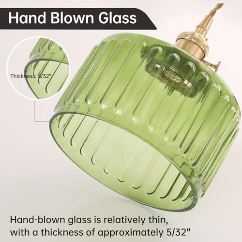 Shenmoyl Plug in Pendant Light Hanging Light Fixtures with Plugin Cord On/Off Switch,Green Striped Glass Lampshade Brass Pendant Light - Image 6