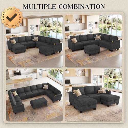 Belffin Oversized U Shaped Modular Sectional Couches for Living Room 10 Seater Modular Sofa Set with Storage Ottoman Large Sectional Couch with Cup Holder. Dark Grey Sofa - Image 6