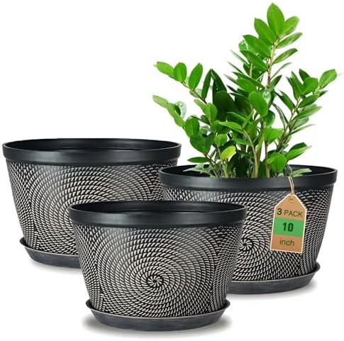 Quarut 10 Inch Flower Pots for Outdoor Indoor, 3 Pack Plastic Plant Pots by Quarut