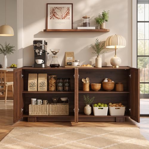 win2win 61.7" Fluted Sideboard Buffet Cabinet with Storage, Walnut - Image 4