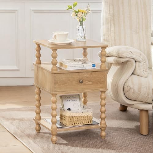 AWASEN Nightstand with Drawer, Walnut Bedside Table with Storage, End Table by AWASEN