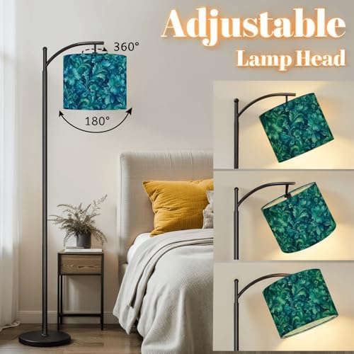 Arc Floor Lamp Teal Blue Floral Paisley Watercolor Dimmable Modern Standing Lamp with Remote Adjustable Drum Shade Footswitch Tall Pole Lamp for Living Room Bedroom - Image 3