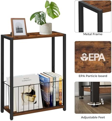 Homleke Narrow Side Tables Set of 2 with Magazine Holder, Skinny End Tables - Image 5