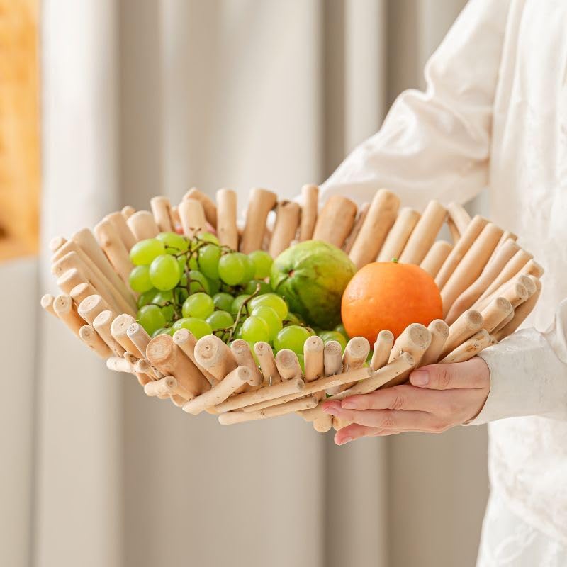RISEON Natural Handmade Rustic Wooden Bowl, Decorative Driftwood Bowl, Natural Wood Centerpiece Driftwood Tray Basket Home Decor, 14.17 x 14.17 inches - Image 2