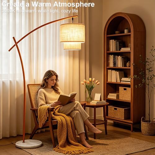 Arc Floor Lamp for Living Room, Orange Modern Standing Tall Lamps - Image 4