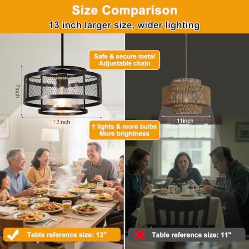 13" Dining Room Light Fixture/Chandelier Over Table, No Assembly Required Modern Black Pendant Light Fixtures, Industrial Hanging Pendant Lights Fixture for Kitchen Island Dining Room Hallway Entryway - Image 5