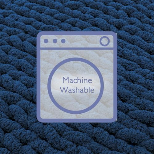 Bigacogo Chunky Knit Throw Blanket for Couch, 40x80 inches, Navy Blue - Image 6