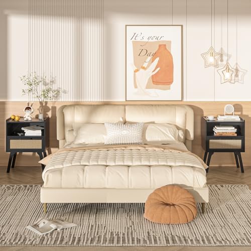 Lerliuo Rattan Nightstand, Bedside Table with Drawer Open Shelf - Image 4