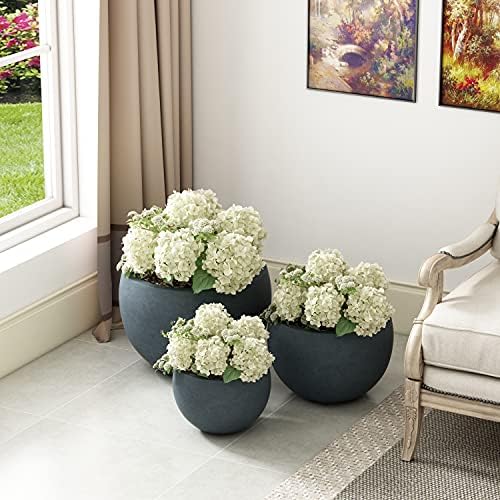 Kante Set of 3 Charcoal Concrete Bowl Planters 20" 15.7" 11.8" Dia - Image 4