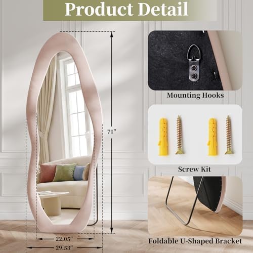 Koonmi Pink Mirror Full Length 71"x30", Wavy Full Body Mirror - Image 6