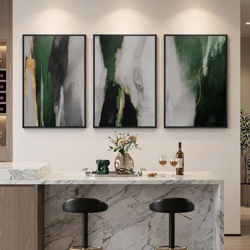 Large Framed Green Abstract Wall Art for Living Room, 3 Piece Set, 24x36 In - Image 2