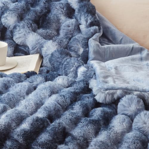 COOVA Soft Bubble Faux Fur Throw Blanket, 50"x60", Tie-dye Blue - Image 6