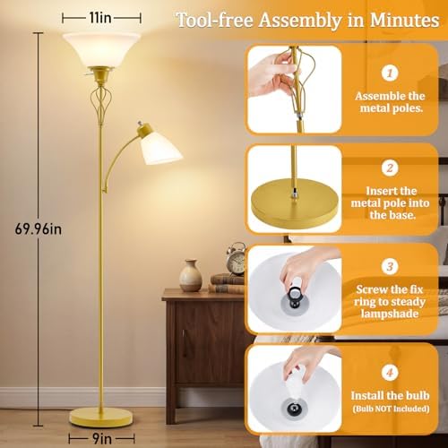 Floor Lamps for Living Room, 70" Tall Torchiere Floor Lamps, Plastic Shade - Image 2