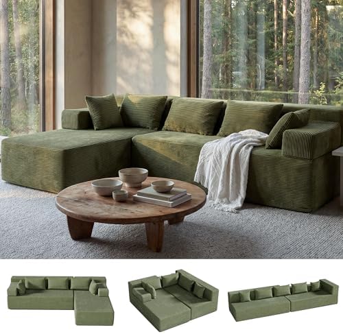 MONVANE 106" L-Shaped Modular Sectional Sofa, Green by MONVANE