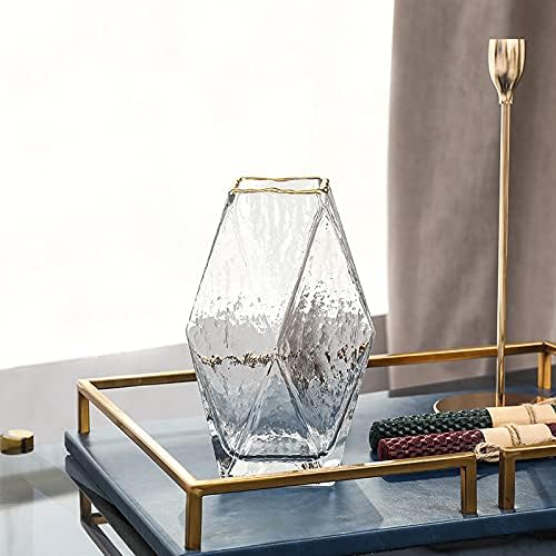 Geometric Square Painted Gold Edge Water Corrugated Translucent Glass Vase Home Table Decoration (A-7.5in) - Image 2